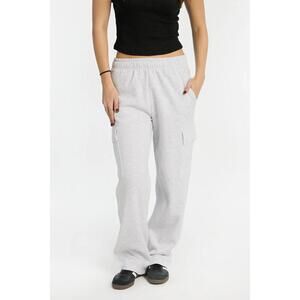 Women's Light Grey Cargo Sweatpants with Elastic Waistband and Cuffed Ankles